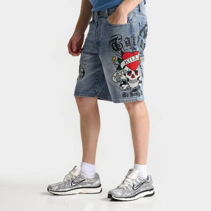 ED HARDY Men's Ed Hardy Skull Skater Denim Shorts 1