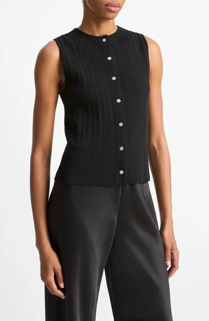 Vince Variegated Rib Sleeveless Cotton Sweater