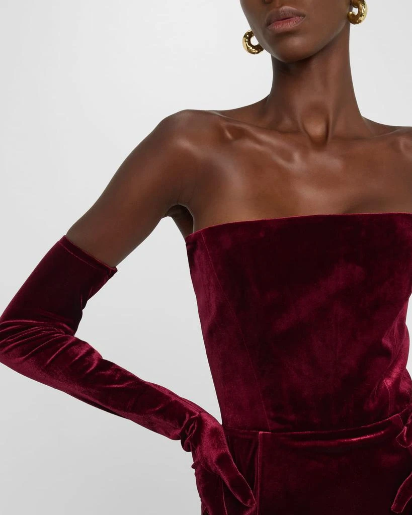 best gloves with a burgundy velvet dress Long Velvet Strapless Prom Dress with Gloves -PromGirl Burgundy / XLarge