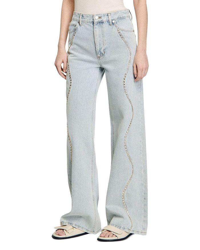 【SANDRO】High Rise Contrast Panel Jeans in Blue Jean Sandro High Rise Contrast Panel Jeans in Blue Jean