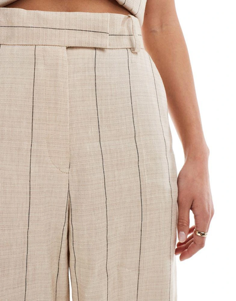 & Other Stories & Other Stories linen wide leg tailored trousers in beige with black pinstripes 2