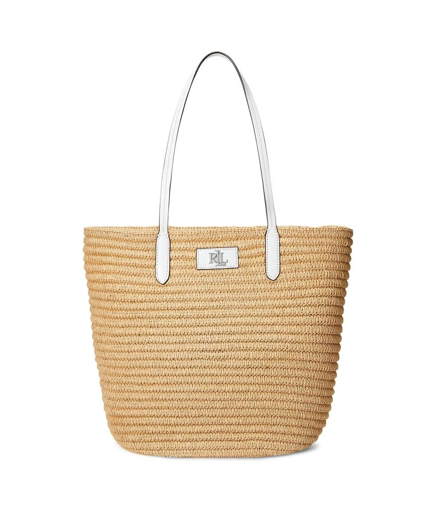 Ralph Lauren Brie Leather-Trim Straw Medium Tote Bag 1