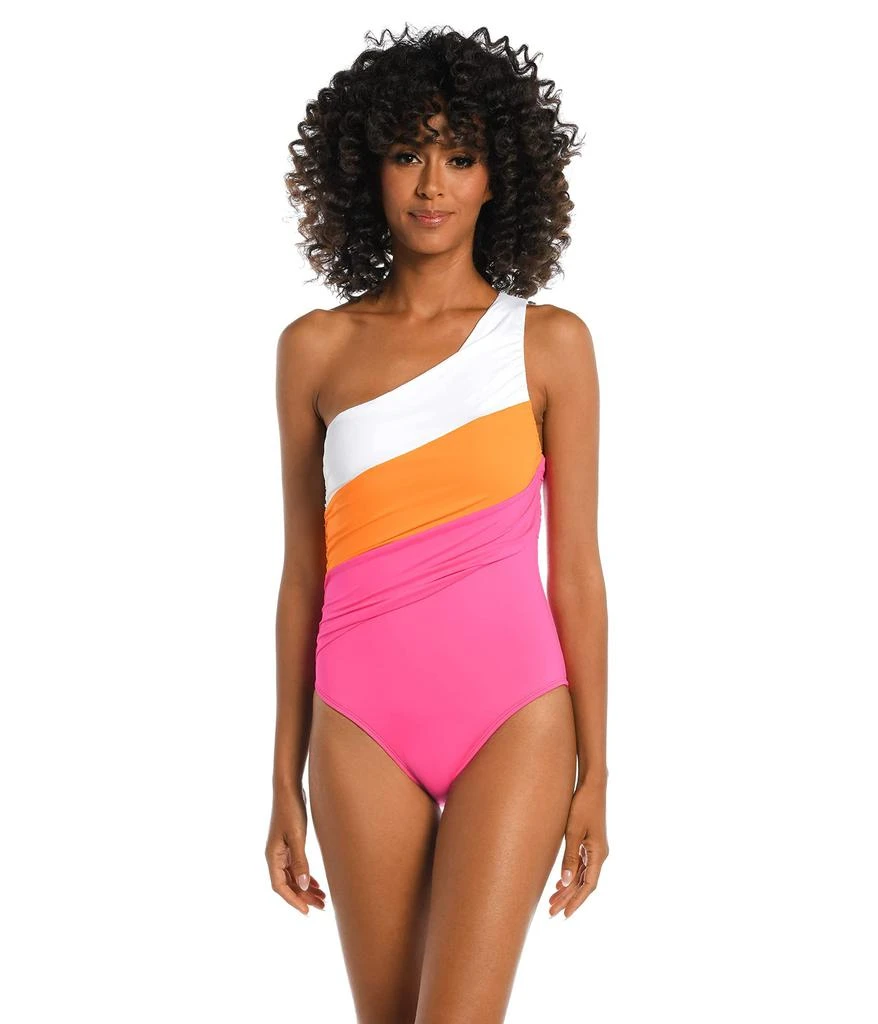La Blanca Island Goddess Shirred Color-Block One Shoulder Mio 1