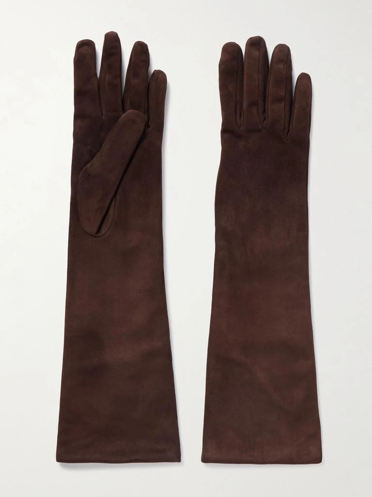 Nour Hammour Suede Gloves - Dark brown