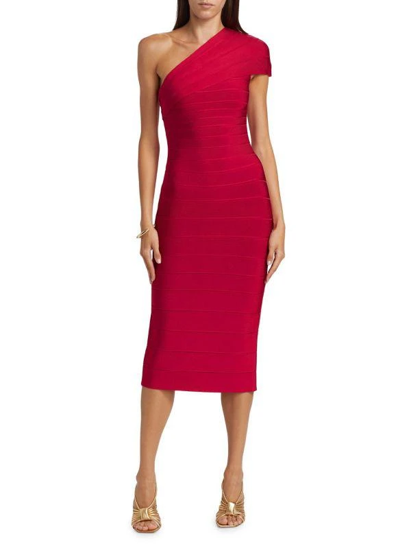 Herve Leger Icon Bandage One Shoulder Midi Dress 1