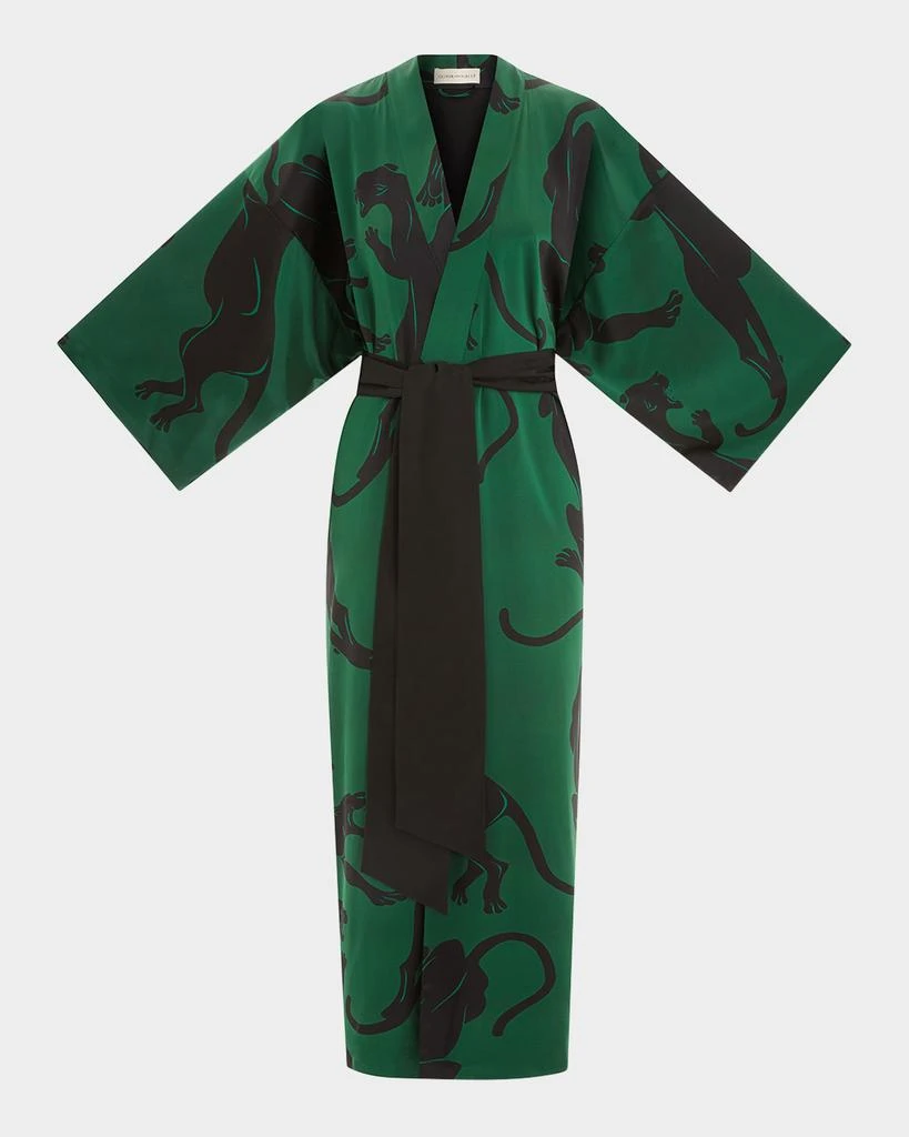 OLIVIA VON HALLE Queenie Panther-Print Silk Robe 1