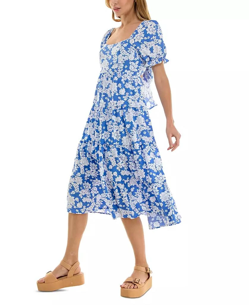 Crystal Doll Juniors' Floral-Print Bow-Back Puff-Sleeve Woven Dress 3