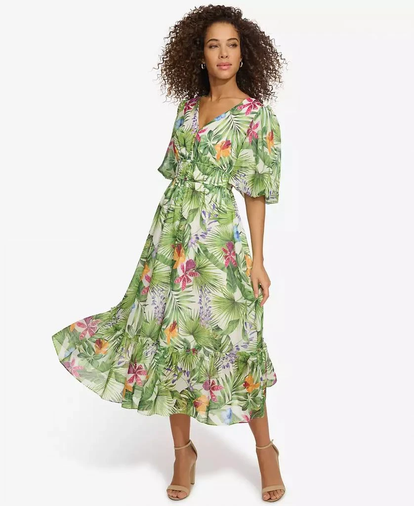 Kensie Women's Floral-Print Balloon-Sleeve Maxi Dress 4
