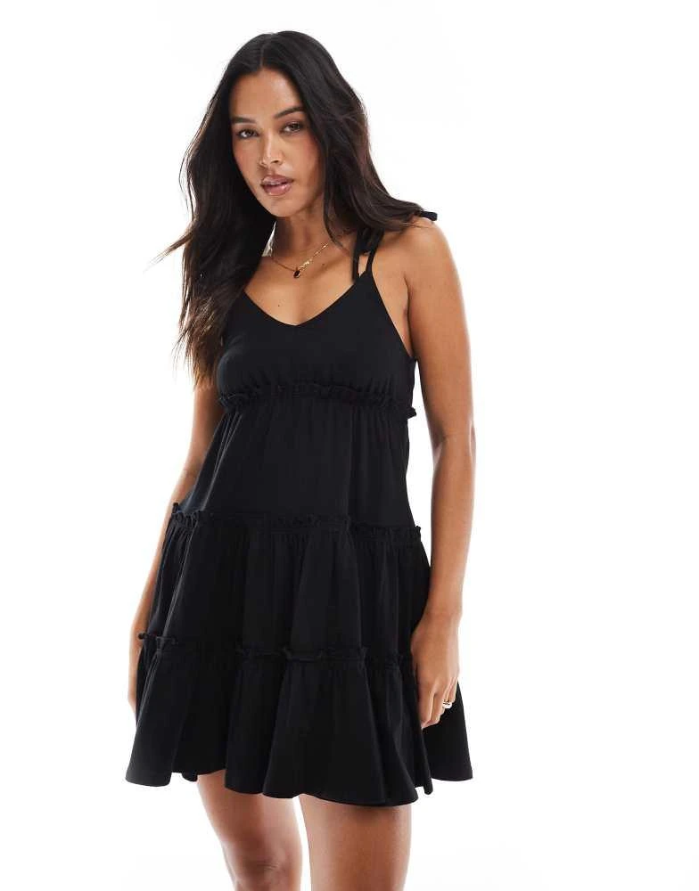 Miss Selfridge Miss Selfridge tiered smock mini dress in black 2