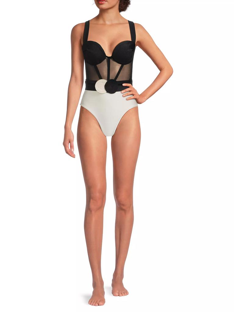 PatBO Jersey Sands Plunge Corset One-Piece Swimsuit