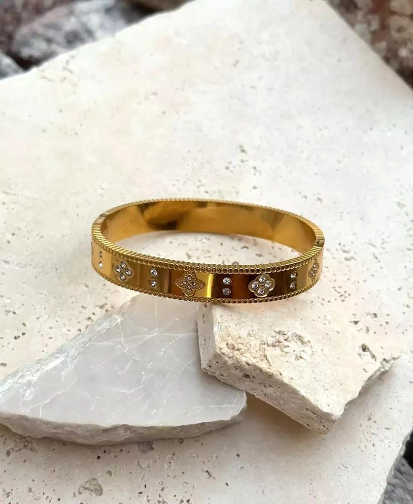 ADORNIA Tarnish Resistant Gold Clover Bangle Bracelet 4