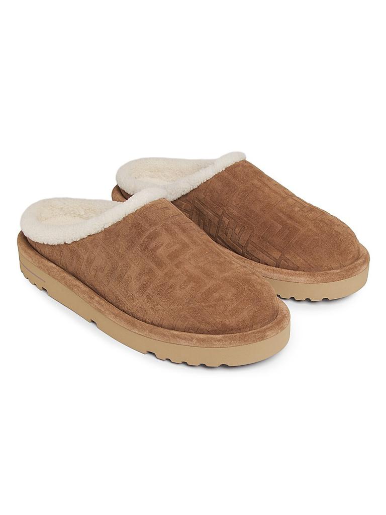 Fendi Suede Shearling-Lined Sabot Mules
