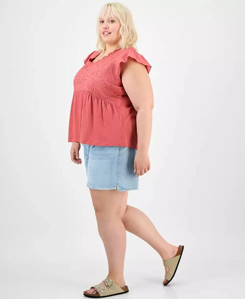 Democracy Trendy Plus Embroidered Flutter Sleeve Blouse 2