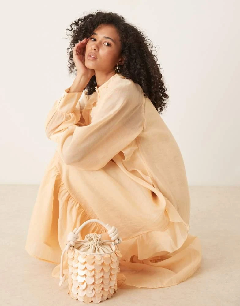 Ghospell Ghospell oversized frill midaxi dress in taupe 2