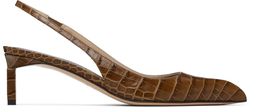 Tom Ford Khaki Shiny Stamped Crocodile T Slingback Heels