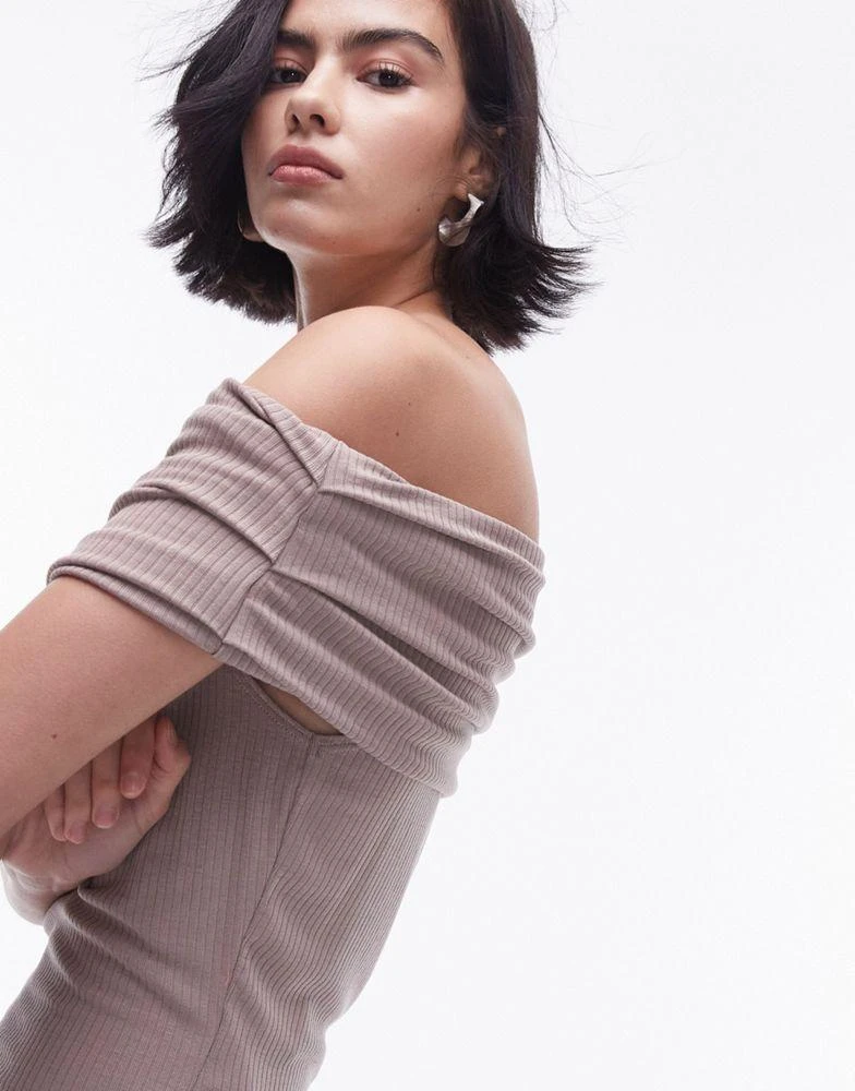 Topshop Topshop premium rib bardot top in washed pink 3