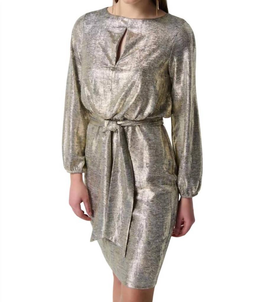 JOSEPH RIBKOFF Belted Wrap Dress In Gold