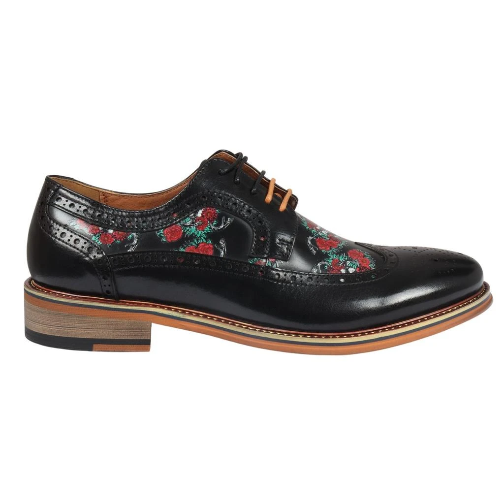 Justin Reess Ross Floral Skull Print Leather Oxford Brogue Lace Up Formal Dress Shoe