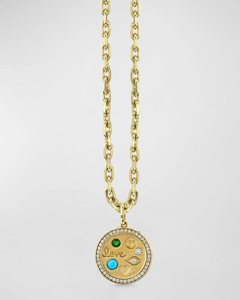 Sydney Evan 14K Yellow Gold Iconography Circle Charm Oval Link Necklace