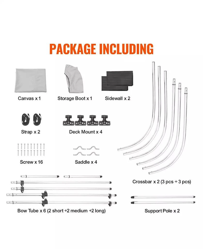 Mecale 3 Bow Bimini Top Boat Cover, 600D Polyester Canopy with Mesh Sidewalls, 1" Aluminum Frame, Storage Boot, Light Grey 4