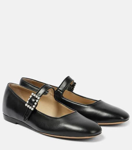 Le Monde beryl Pearl-embellished leather Mary Jane flats 1