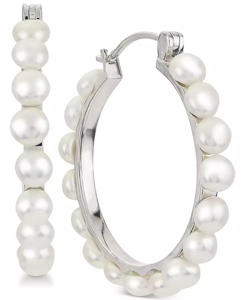 Macy
s Cultured Button Freshwater Pearl (4mm) Hoop Earrings in Sterling Silver
