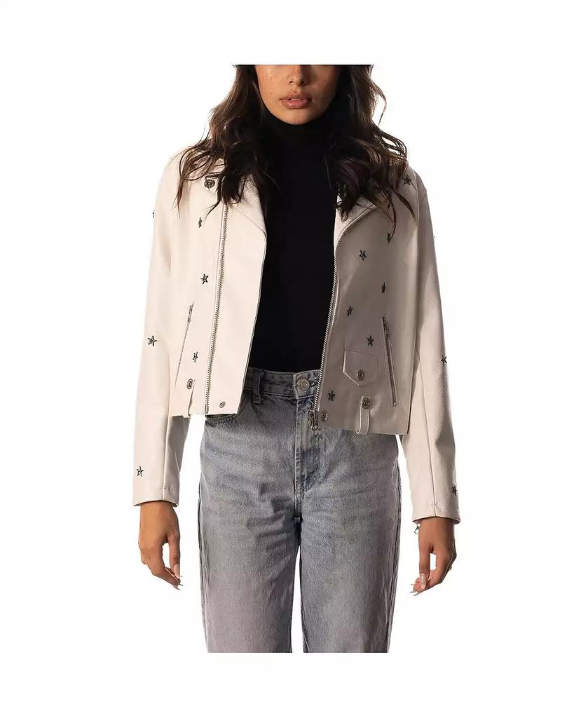 The Wild Collective Women's White Dallas Cowboys Faux Leather Full-Zip Racing Jacket