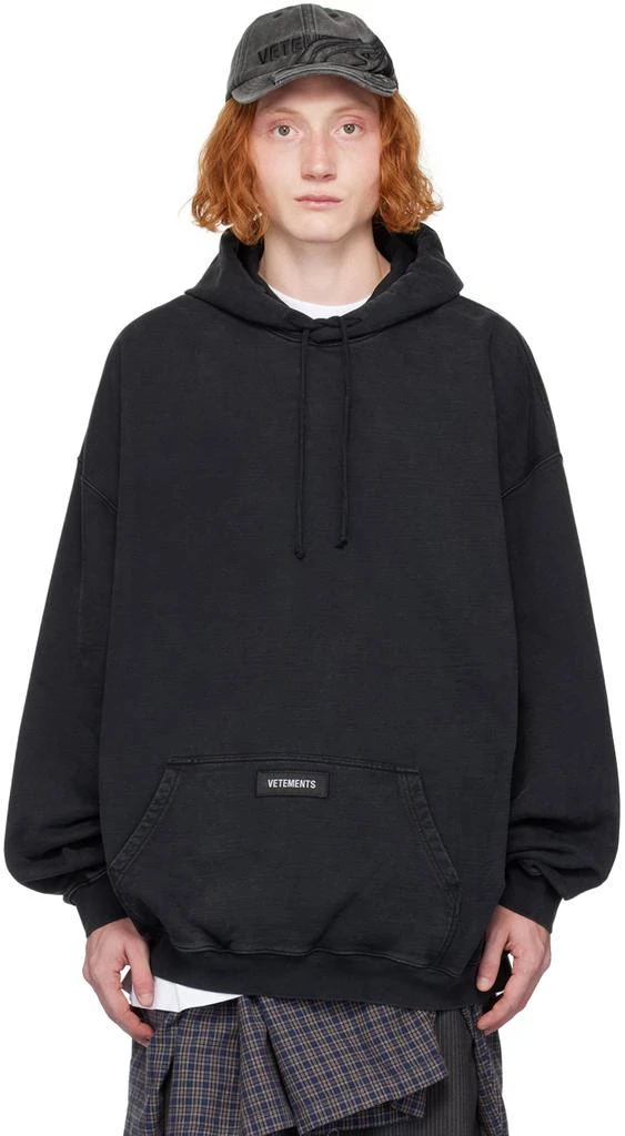 Vetements Black Woven Label Hoodie 1