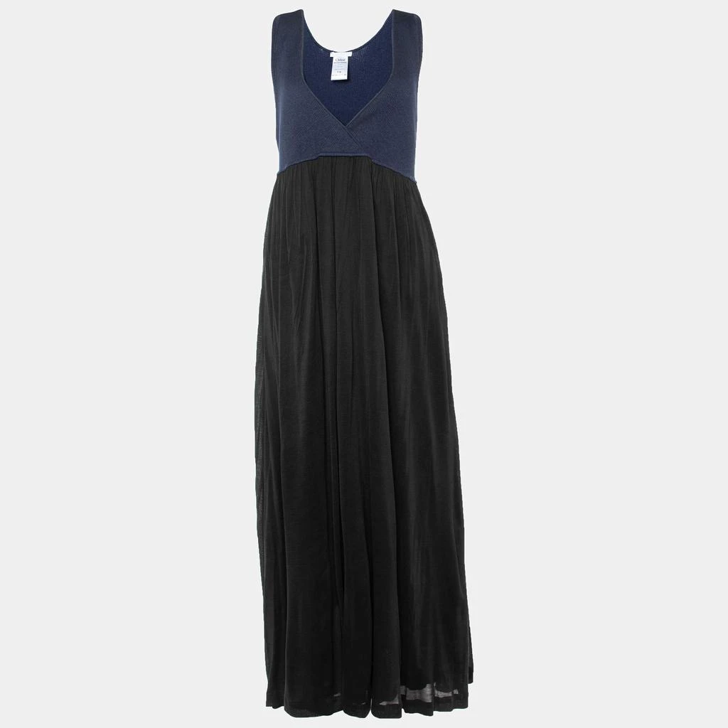 Chloé Chloe Navy Blue Knit & Black Skirt Detail Maxi Dress M 1