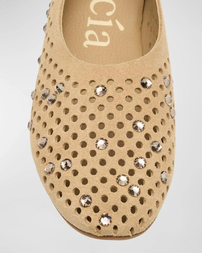Pedro Garcia Ariane Perforated Suede Crystal Ballerina Flats 6