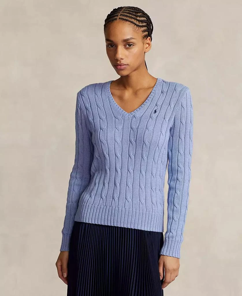 Ralph Lauren Women's Cable-Knit Cotton V-Neck Sweater 1