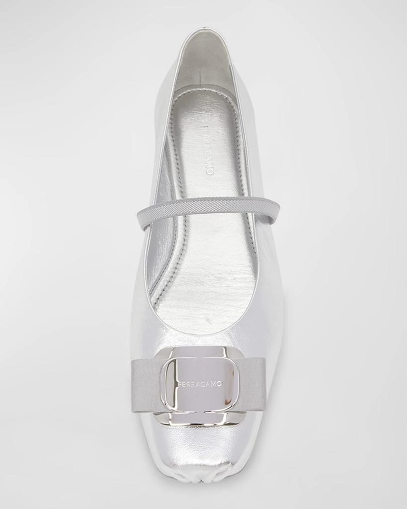 Salvatore Ferragamo Zina Metallic Bow Mary Jane Ballerina Flats 5