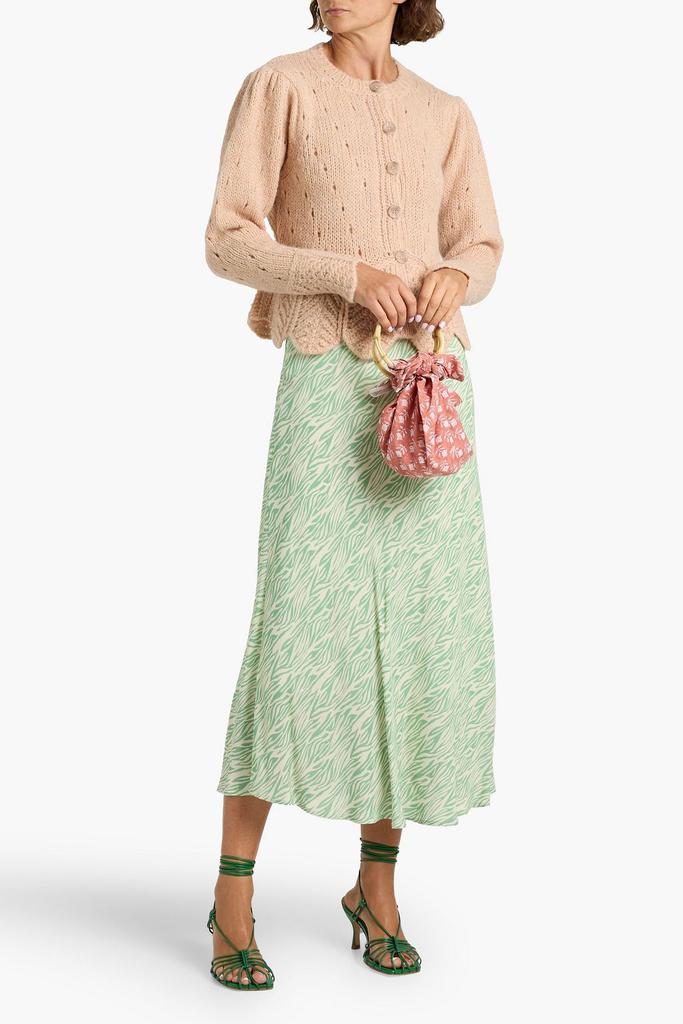 Farm Rio Ruffled pointelle and cable-knit cardigan