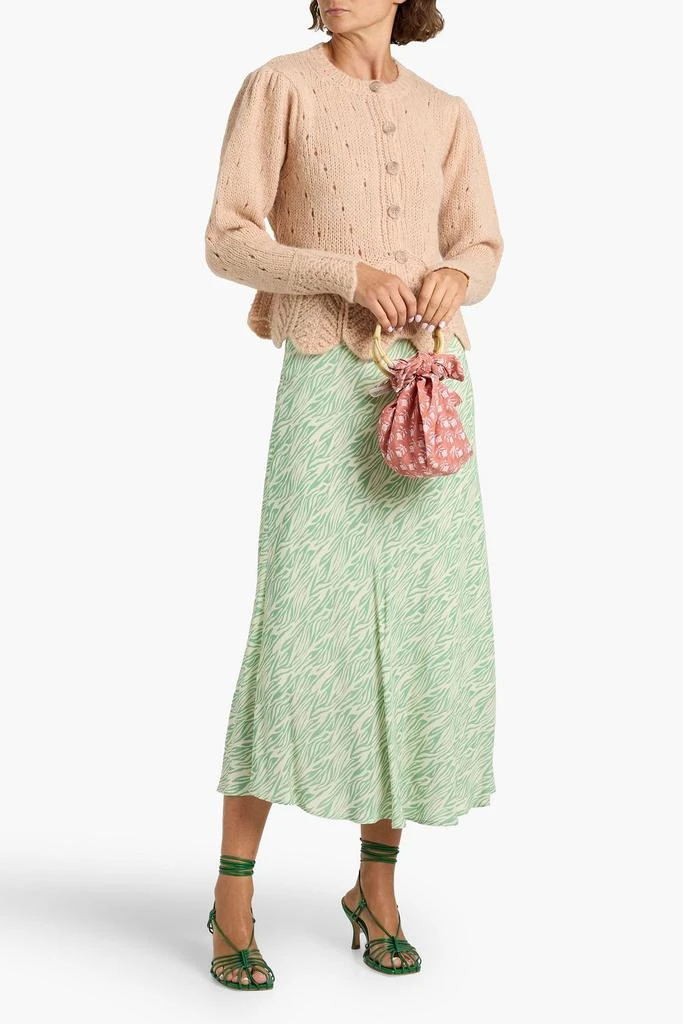 Farm Rio Ruffled pointelle and cable-knit cardigan 2
