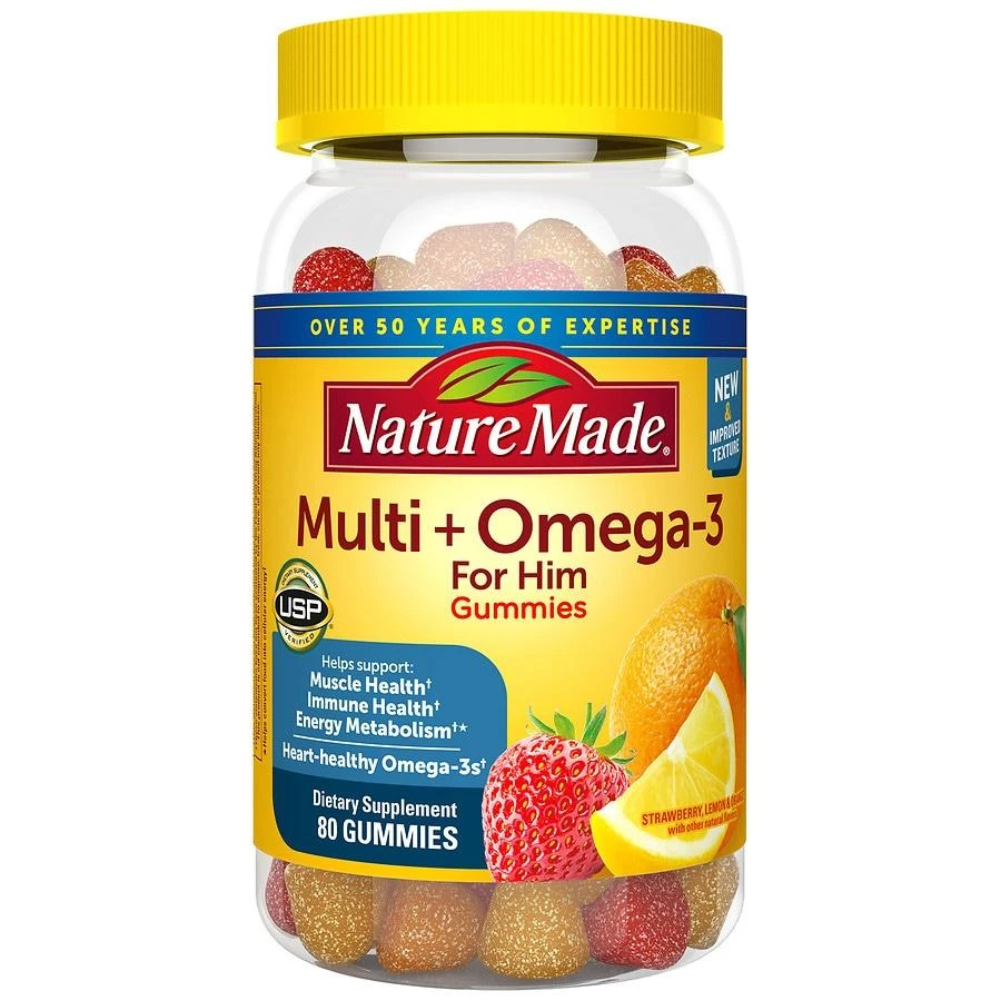 Nature Made Men's Multivitamin + Omega-3 Gummies Lemon, Orange & Strawberry 1