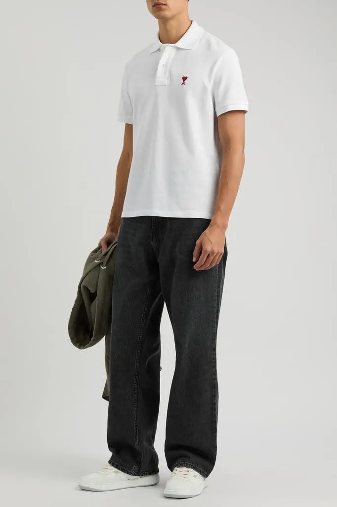 AMI Logo-embroidered piqué cotton polo shirt 4