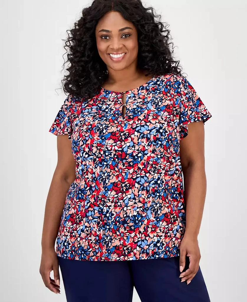JONES NEW YORK Plus Size Printed Keyhole Top 1