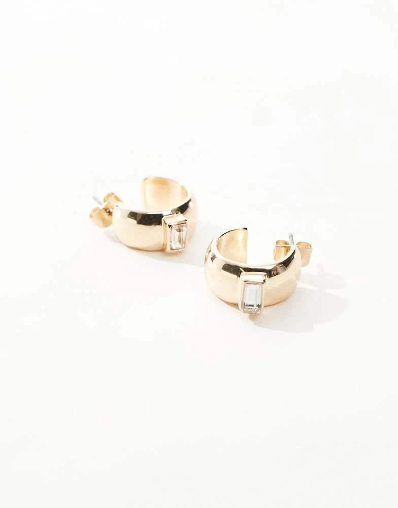 Pieces Pieces baguette stone detail hoop earrings in gold 3