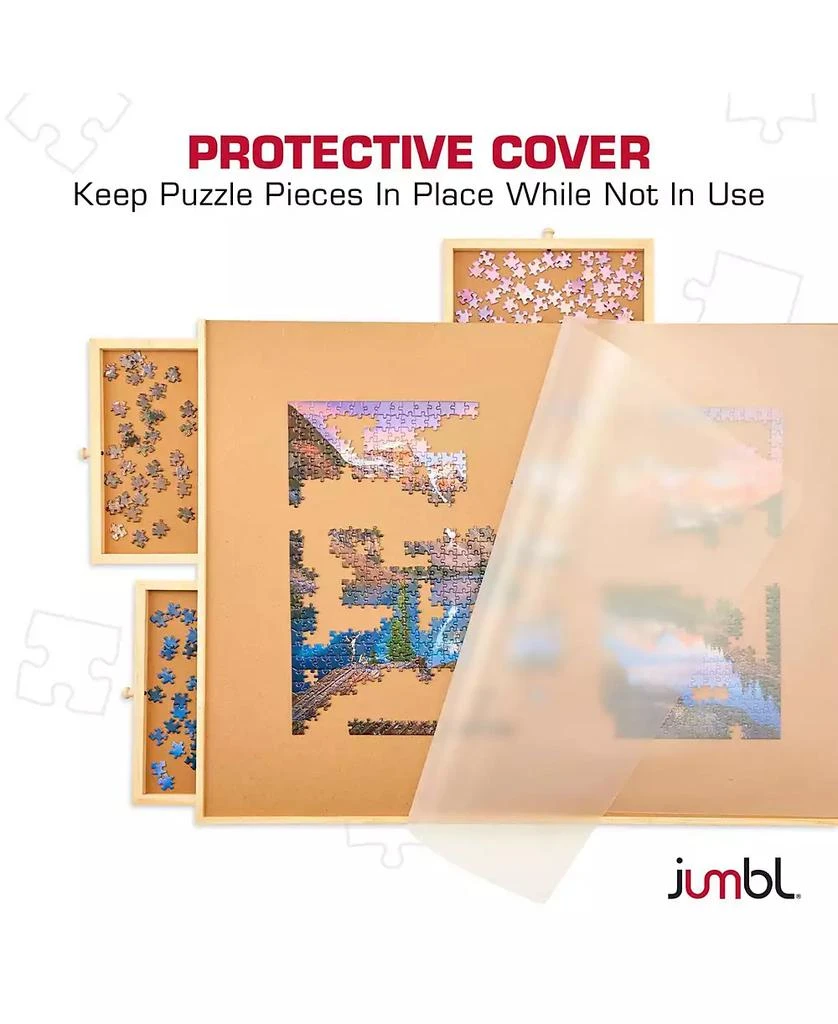 Jumbl 2000-Piece Puzzle Board with Drawers, Lazy Susan 
Cover - Rotating Wooden Jigsaw Puzzle Table 4