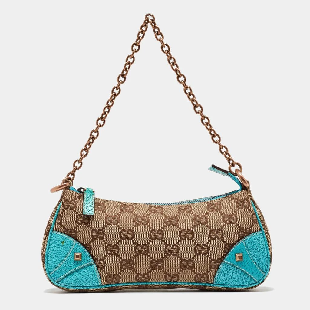 Gucci Gucci Beige/Blue GG Canvas and Leather Baguette Bag 1