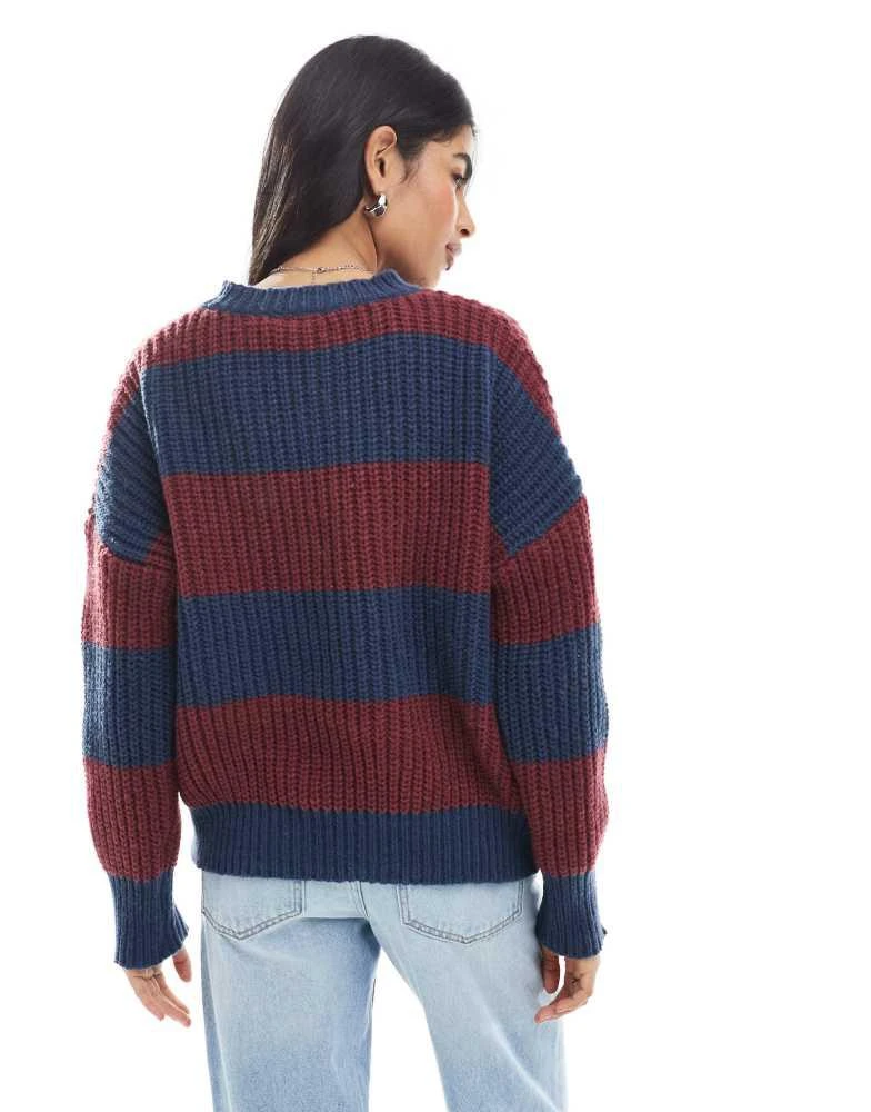 Daisy Street Daisy Street v neck jumper in navy and red stripe 4
