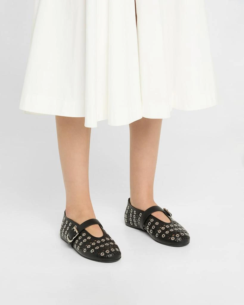 Alaia Vienne Buckle Eyelet & Laser-Cut Leather Ballet Flats 2