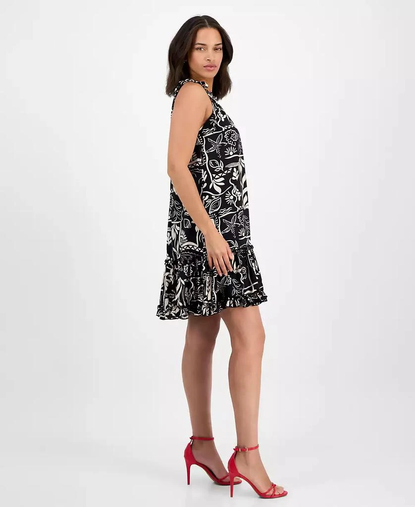 Robbie Bee Women's Printed Ruffle-Neck Sleeveless Mini Dress 3