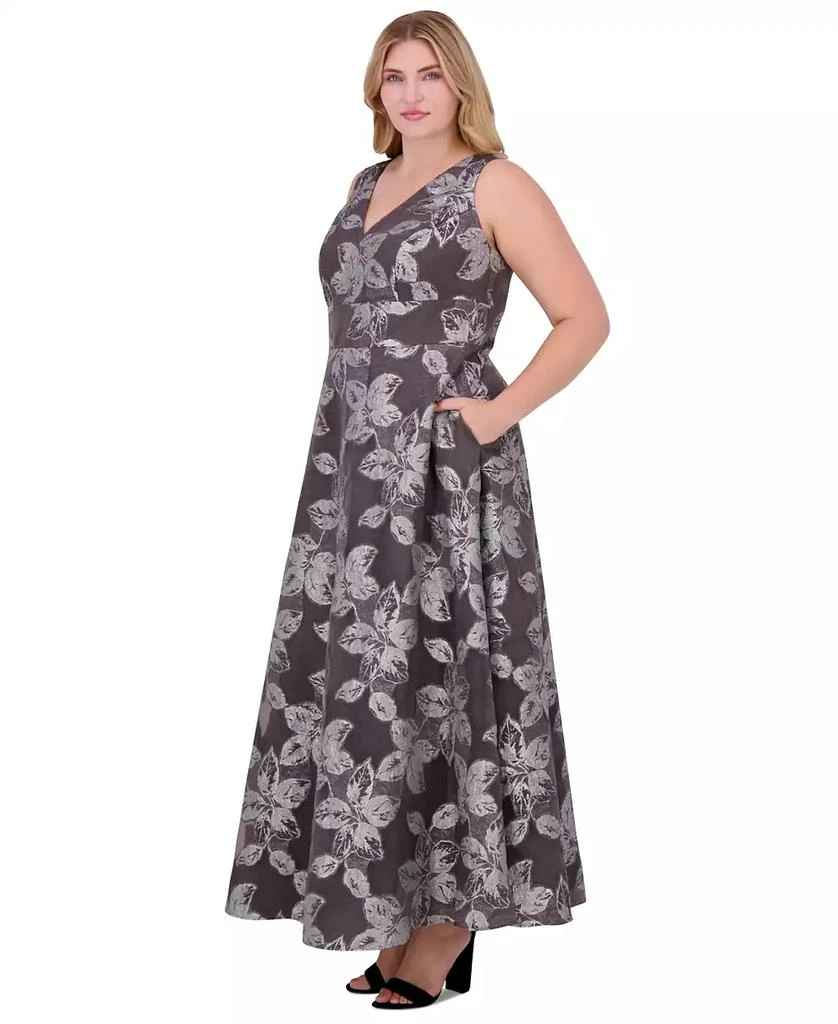 Eliza J Plus Size Metallic-Threaded Floral-Print Ball Gown 2