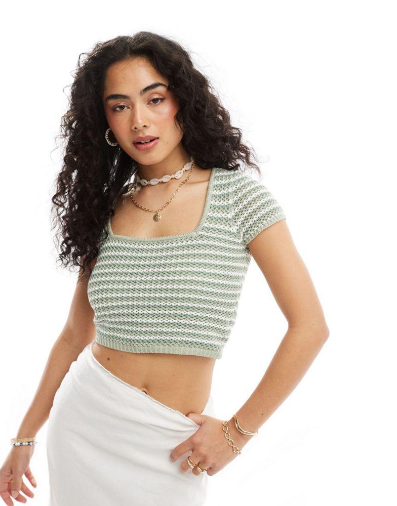 Hollister Hollister short sleeve stripe crochet top in green
