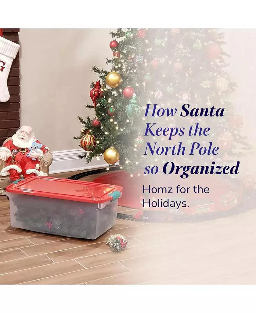 Homz 64 Qt Holiday Seasonal Decor Plastic Storage Bin with Latching Lid, 6 Pack 3