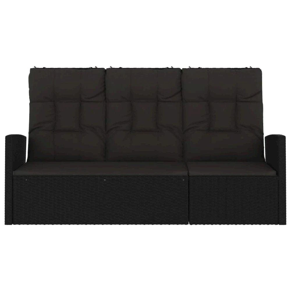 VidaXL Reclining Patio Bench with Cushions Black 68.1" Poly rattan 3