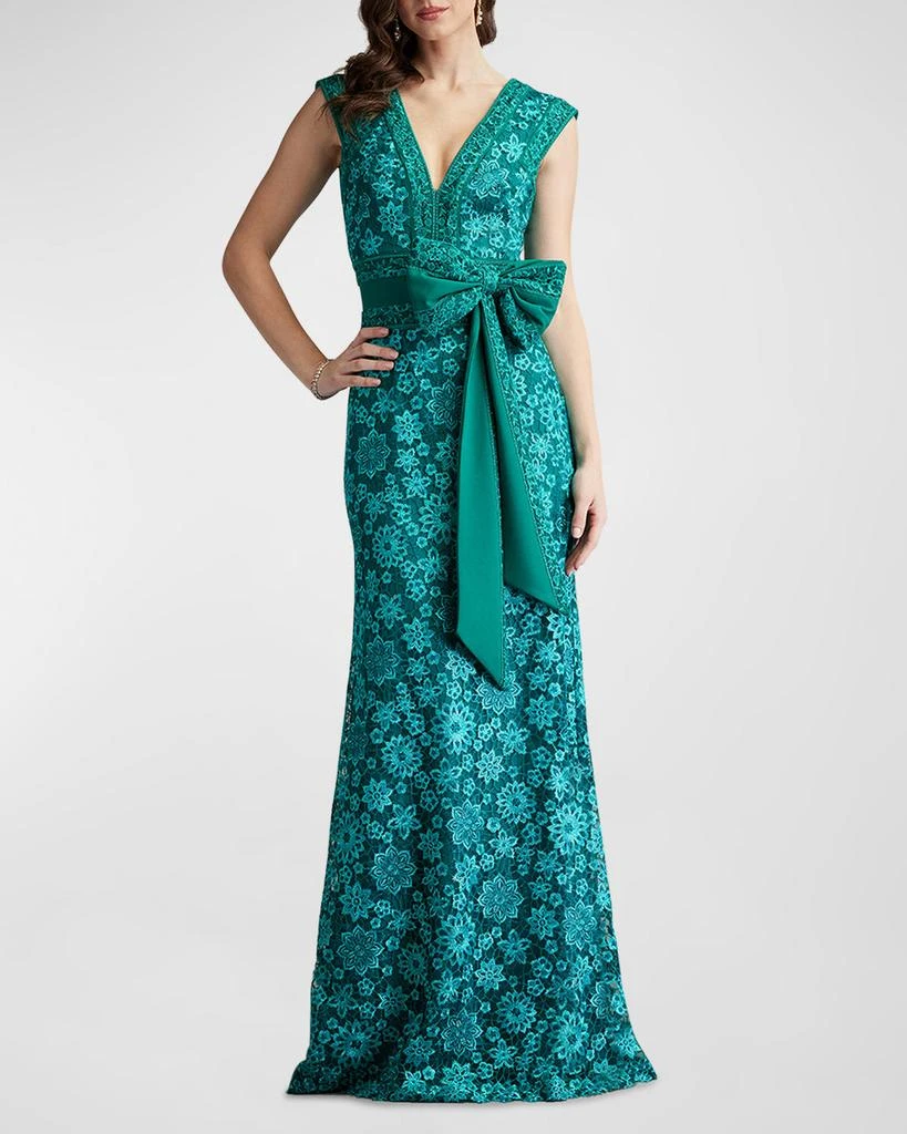 Tadashi Shoji Sleeveless Bow-Front Floral Lace Gown 2