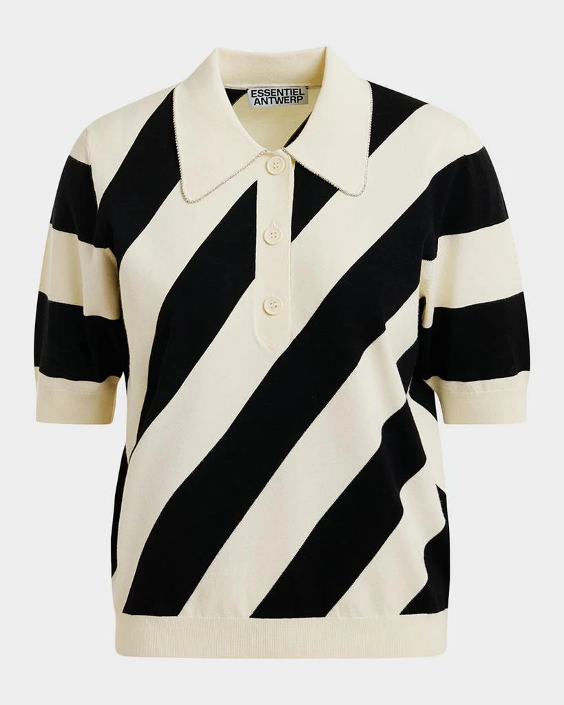 Essentiel Joram Striped Knit Polo with Embellished Collar