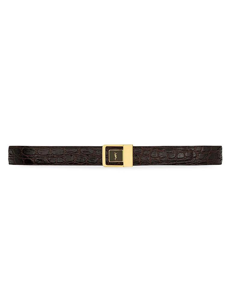 YSL Saint Laurent belt leather crocodile gold buckle Yves Saint Laurent Logo Crocodile-effect Leather Belt Saint Laurent main image 3